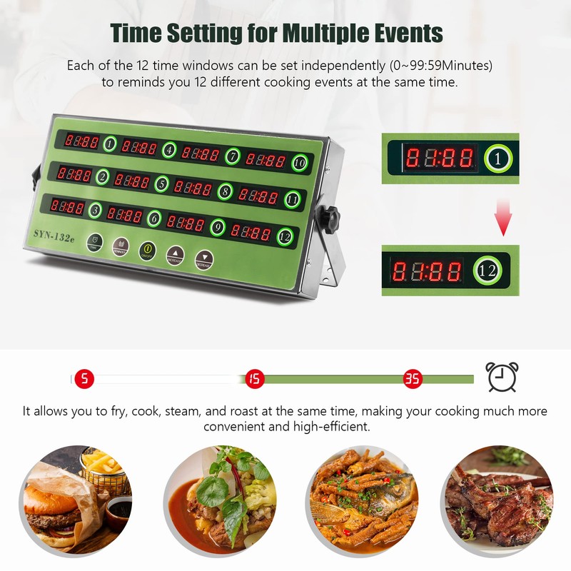 Spolehli 12 Channel Kitchen Timer Commercial Cooking Timer Reminder Restaurant