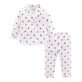 Mud Kingdom Pajamas for Girls Toddler Long Sleeve Sleepwear 100% Cotton Breathable Strawberry Pattern White 4T