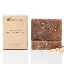 Aspen Kay Naturals- Barra de jabón de avena hecha a mano para rostro y cuerpo elaborada con miel cruda orgánica, leche de cabra y manteca de karité...