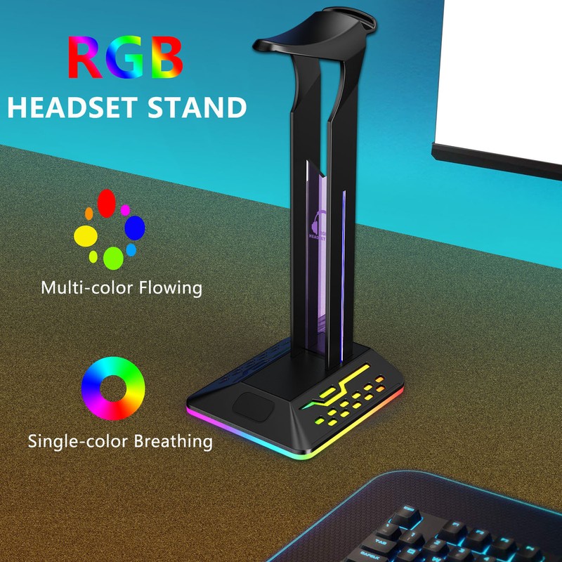 RGB Headphone Stand 2 USB Ports Multifunction Gaming Headset Holder