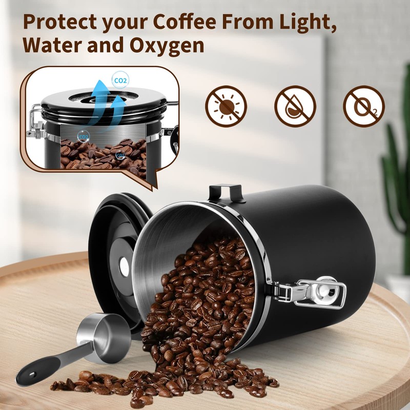 Olyzer Stainless Steel Coffee Canister 22 oz, Airtight Coffee Storage