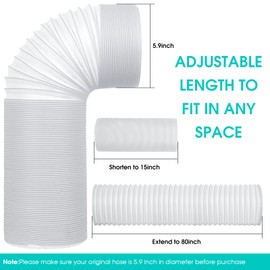 Airwhirl 5.9 Inch Air Conditioner Exhaust Hose, AC Hose with Anti-Clockwise Thread, Length up to 80", Universal Replacement AC Vent Hose Compatible with Many Portable AC