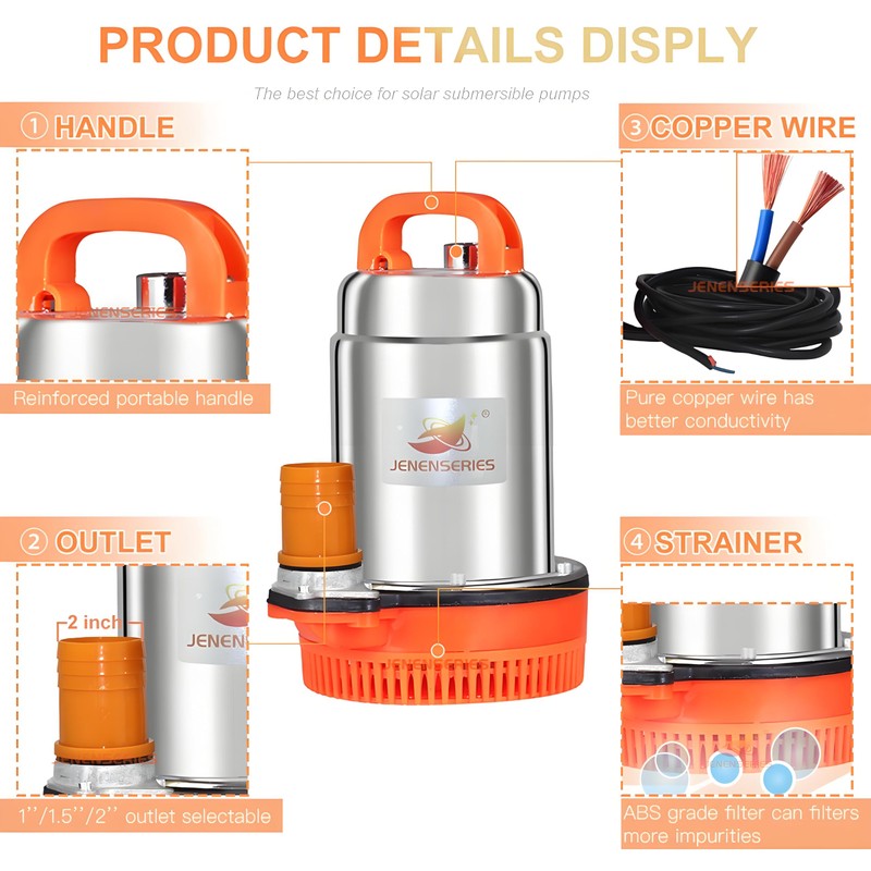250W DC 24V Solar Submersible Pumps, 2inch solar deep well
