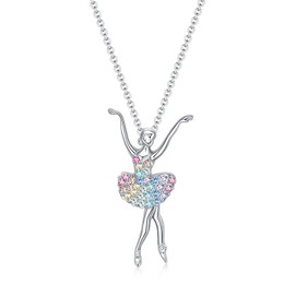 Dreuyet Charm Ballerina Dance Necklaces for Women Dainty Cubic Zirconia Rainbow Ballet Pendant Necklace Birthday Christmas Gifts (tow)
