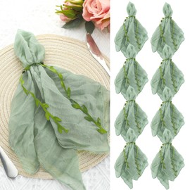 HunnmingRe 80 Set Sage Green Cheesecloth Napkins with Napkins Ring 18 Gauze Sage Cloth Napkin Cotton Reusable Dinner Leaf Ribbon Rustic Linen Table for Wedding Baby Shower Event Party(Sage Green)