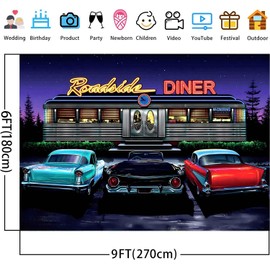 TYOOFD 50s Retro Restaurant Backdrop Vintage Car Classic Car Roadside Restaurant Photo Background 60s Adult Vintage Party Decoration Background Portrait Studio Props 9x6ft BJZYFD034