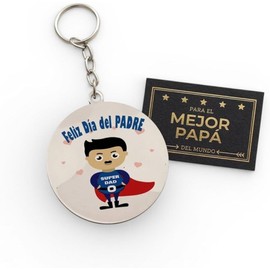 Genérico Llaveros del Día del Padre, Madera y Metal, Multicolor, 9 CM, Paquete de 10 Piezas, Incluye Tarjeta de Regalo