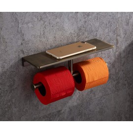 Sanliv Toilet Paper Holder,Brushed Bronze Double Toilet Paper Roll Holder with Storage Shelf,Wall Mounted Brass Toliet Tissue Dispenser for Home and Hotel Bathrooms