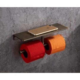 Sanliv Toilet Paper Holder,Brushed Bronze Double Toilet Paper Roll Holder with Storage Shelf,Wall Mounted Brass Toliet Tissue Dispenser for Home and Hotel Bathrooms