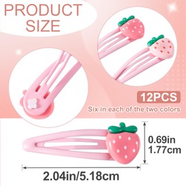 Pndeyo 12pcs Strawberry Hair Clips for Women, Y2K Cute Fruit Hair Barrettes, Non-Slip Metal Snap Hair Clips Accessories for Thick Thin Long Short Straight Curly Hair- Light Pink & Dark Pink