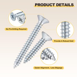 METALLIXITY Countersunk Phillips Wood Screws (ST3x16mm) 100Pcs, Carbon Steel Coarse Thread Phillips Drive Flat Head Wood Screws - for Furniture Installation Repair, Bluish-White