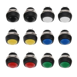 Lyvixora 12mm Round Push Button Switch Momentary 1A 250VAC, Waterproof Mini Push Switch, Black Anti-Vandal Metal Dome for Electronics, Wiring & DIY Projects​ (12 pcs)