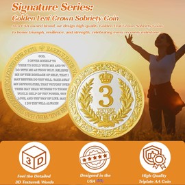 Golden Victory 3 Year Sobriety Coin, Crowned Champion AA Chips, Addiction Recovery One Years Sober Medallions, Celebrating Anniversary Token, Alcoholics Anonymous Sobriety Gifts for Men Women