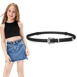 SUOSDEY Girls Thin Leather Belt for Dresses, Jeans, Pants - Skinny Waist Western Belt for Kids