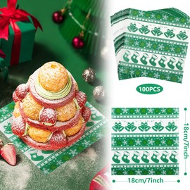 KIKISML 100 PCS Deli Paper Sheets 7x7 Inch, Christmas Decoration Food-grade Greaseproof Paper Food Basket Liners for Sandwiches, Burgers, Fries Wrapping Paper Sheets Green Christmas Bell Stocking