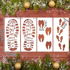 Clabby Christmas Santa Footprint 4 Pcs Santa Clause Footprints Santa Footprints Stencil Reusable Santa Boot Prints Reindeer Elf Footprint Stencil Christmas Holiday Stencils for Floor Window Wall Door