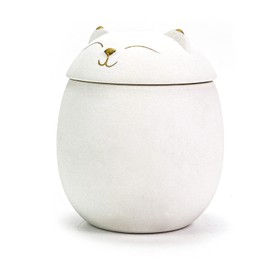 MEETPET Cat Urn Dog Urn Sized 3.2x2.9 and 4.9x4.25. A Smiley-Cat Pet Urn with a Memoria Card.Cat Urns for Ashes for Your Pet (Small 22cu/in, White)