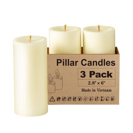 Pillar Candles - 2.8x6 inch Pillar Candles Bulk, 70 Hours Burning, 3 Count - Ivory Unscented Smokeless European Pillar Candles - Perfect for Wedding, Parties, Spas, Home Gatherings and Dinner