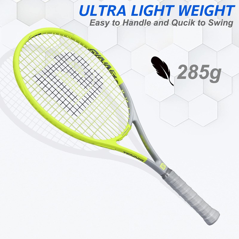 LUNNADE Adults Tennis Racket 27 Inch, Shockproof Carbon Fiber Tennis