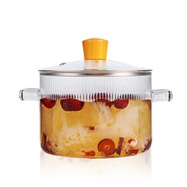 Recceng Glass Simmer Pot for Stove Top Potpourri, 1.8L(60 OZ) Clear Cooking Pots with Lids and Handles, Ribbed Glass Pot with Cover for Tea, Glass Pot and Pan Cookware Saucepan Set