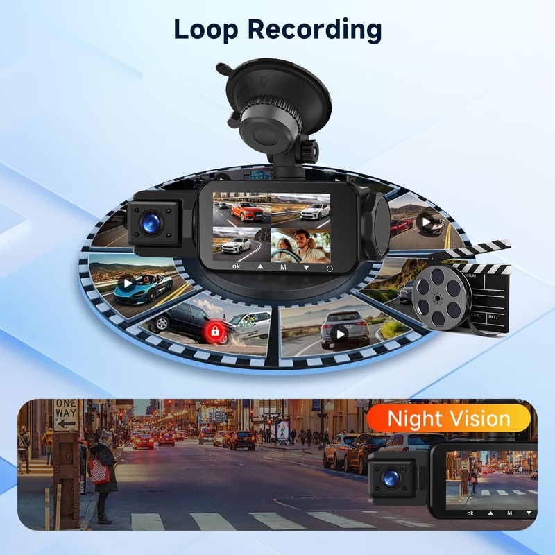 Podofo HD 2K Front Camera, 360 Degree Dash Cam with