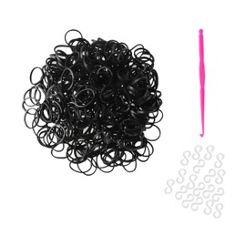 300 Black Loom Bands Refill Pack with Hook Tool and Clips Art Craft Friendship Bracelet Jewellery Making Childrens Game