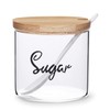Clear Glass Sugar Bowl with Serving Spoon and Bamboo Lid,