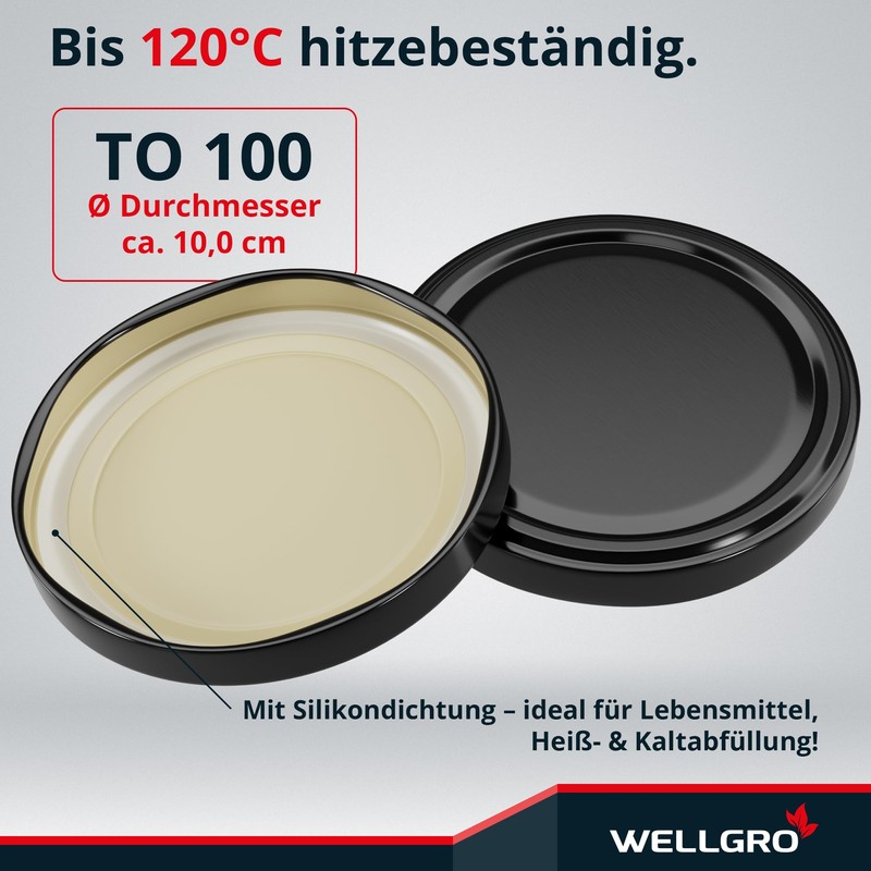 WELLGRO 12 x preserving lids TO 100 black - replacement