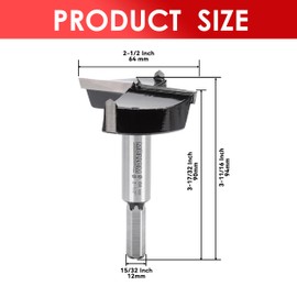 Mollom 2-1/2" (64mm) Forstner Drill Bit for Precise Woodworking with Durable YG8 Carbide Thickness of 2.0mm,This Hinge Cutter Tool is Ideal for Hard Wood, Plastic, Plywood