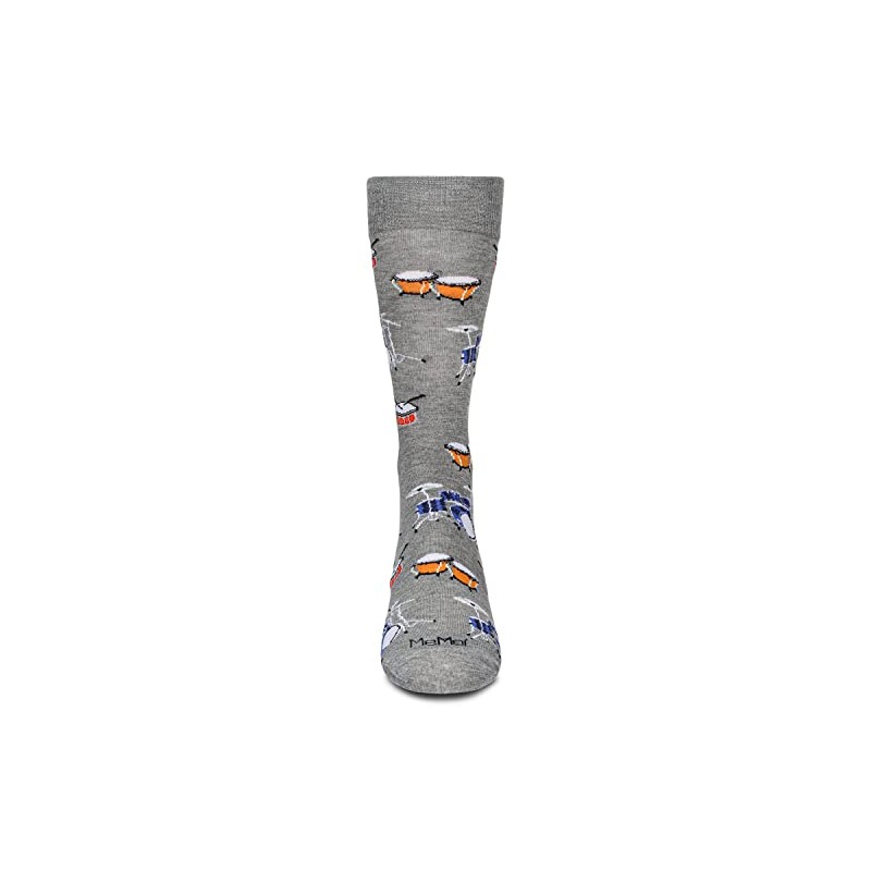 MeMoi Men's Embroidered Drums Rayon Crew Socks Med Gray Heather