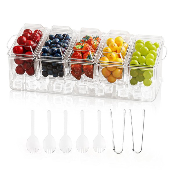 MIKESIER Ice Chilled Condiment Caddy, Condiment Tray Server with 5