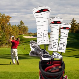 Golf Club Head covers Hybrid Utility Rescue with Interchangeable Number Tag 23456 UT White PU Leather Mummy Design Elastic Closure