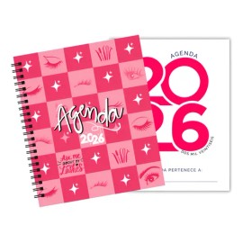 Agenda 2026 Pestañas/uñas/maquillaje Pasta Dura Aro Espiral Rosa Chicle Lashista 2026