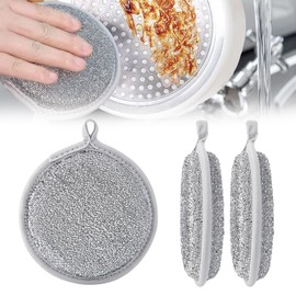 NATOSU Multifunctional Wire Dish Cloths for Wet and Dry Cleaning, Round, Multipurpose, Double Layer, Scratch Resistant, Wire Dish Cloth, Cleaning Washcloth