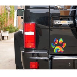 2 Pack 5.1" Rainbow Tie Dye Cat Dog Pawprint, Reflective Vinyl Car Decals Stickers Van Trucks Women Men Motorcycle Laptop Decals Skateboard Bike Bumper Window