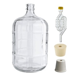 North Mountain Supply 3 Gallon Premium Italian Glass Carboy Fermenting Jug - with Drilled & Undrilled Rubber Stoppers and 6-Bubble Airlock