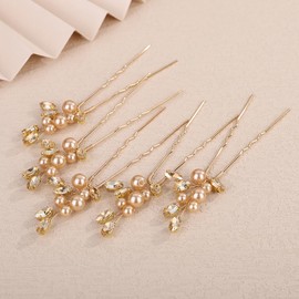 Rumtock Pack of 5 Crystal Beads Hair Piece Set Wedding Bridal Hair Pins Jewelry Banquet (Champagne)