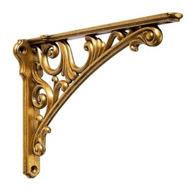 Khtumeware Shelf Bracket 10 Inch, Decorative Brackets for Shelving, Heavy Duty Vintage Brass Ornate Shelf Bracket, Hardware Included, 4 Pack, Antique Brass Finish, 9.84x7x1.73 inch