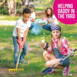 Play22 Kids Garden Tool Set Toy 4-Piece - Shovel, Rake, Hoe, Leaf Rake, Wooden Gardening Tools for Kids Best Outdoor Toys Gift for Boys and Girls