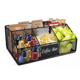 Xbopetda Coffee Bar Organizer, Metal Pods Holder Countertop Coffee Station, 5 Compartment Condiments Storage Organizer for Coffee Bar Accessories