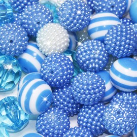 48 Pcs 20mm Beads for Pens Bubblegum Beads Light Blue Crystal Acrylic Round Chunky Beads Sparkly Large Balls Beads for Pen Beadable Keychain Bracelet Necklace DIY Jewelry Making Supplies