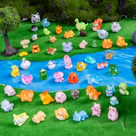 Teenzee 52 Pcs Mini Resin Animals 52 Styles Variety Tiny Animals Figures Miniature Little Small Animal Figurines Bulk for Dollhouse Accessories Micro Fairy Garden Landscape Hide Crafts Decor Aquarium