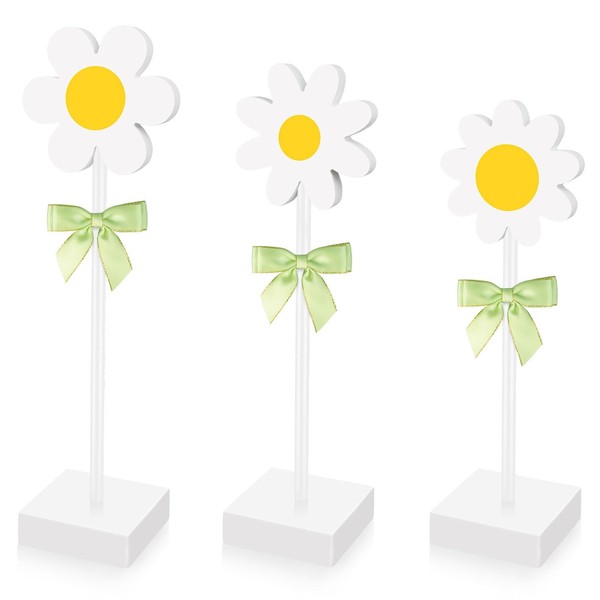 3 Pcs Daisy Wooden Sign Decor Tall Standing Daisy Block
