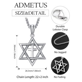 ADMETUS Star of David Cross Necklace 925 Sterling Silver Cross Necklace with Star of David Pendant Jewelry Estrella de David Jewish Star Necklace for Men Women