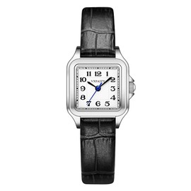 VXFAIZY Dainty Square Watch for Women with Easy Read Arabic Numeral Ladies Dress Watches (Black Silver)
