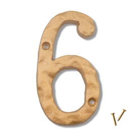 5.5 Inch House Numbers for Outsdide-Premium Cast Iron Metal Home Address Numbe- Featuring Solid/Heavy Duty & Sturdy with Golden Finished/Number 6