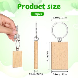 50Pcs Wood Keychain Blank, Unfinished Laser Engraving Blanks