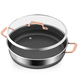 Bakpoco Tri-Ply Stainless Steel Saute Pan with Lid, 5 Quarts 11.6 Inch Hybird Non-Stick Frying Pan, Stainless Steel Skillet Cooker Pan Works on All Cooktops, Dishwasher and Oven Safe