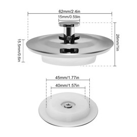 Ninnyi 2PCS Universal Bath Plug UK Set, Stainless Steel Bath Stopper Plug Replacement, 40mm-45mm Sinks Plugs