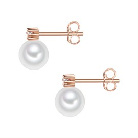 Valero Pearls Women's Stud Earrings 925 Sterling Silver with Zirconia Freshwater Cultured Pearl Approx. 6.0 - 6.5 mm, Cubic Zirconia